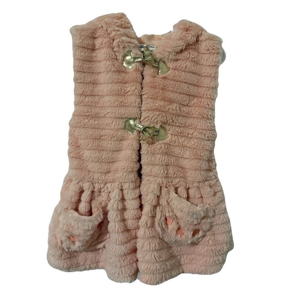 Little Lass Vest Pink Faux Fur  Bear Size 5 Pockets
